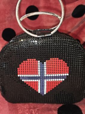 Black Sequin Heart Clutch with Norwegian Flag Accent